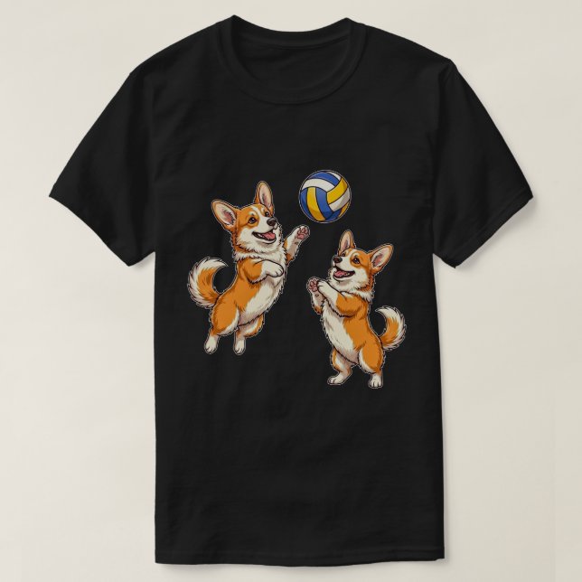 Funny Cute Corgi Dog Volleyball Puppy Sports  T-Shirt (Design Front)