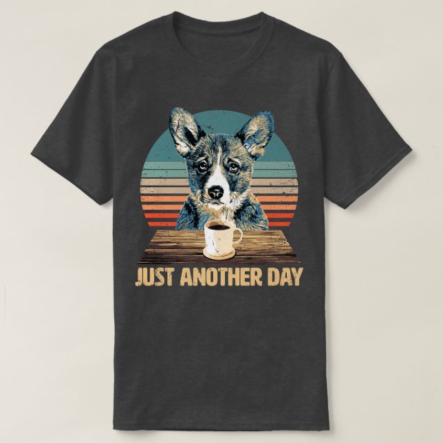 Funny & Cute Corgi Puppy Drinks Coffee-957 T-Shirt (Design Front)