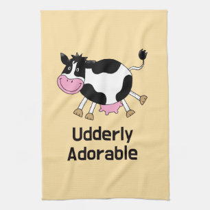 Funny Cute Cow Pun Cartoon Design Tea Towel