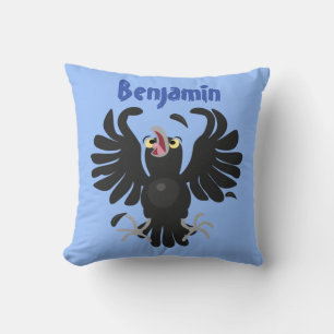 Funny cute crow raven cartoon illustration cushion