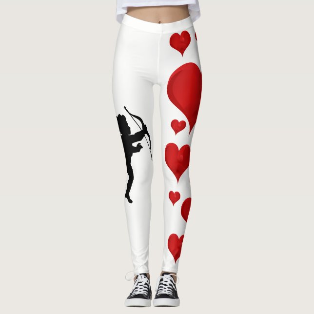 Funny Cute Cupid Arrow Valentine Love Hearts Leggings (Front)