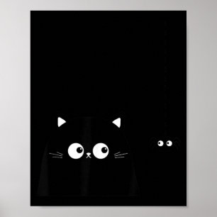 Funny Cute Curious Black Cat With Cute Spider Poster