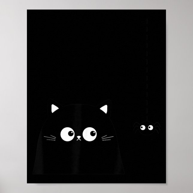Funny Cute Curious Black Cat With Cute Spider Poster (Front)