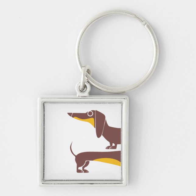 Funny cute dachshund for long dog parent key ring (Front)