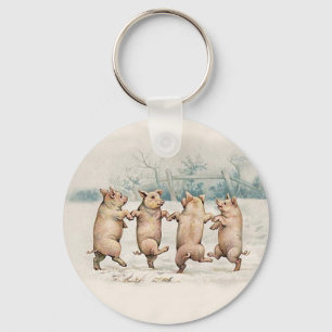 Funny Cute Dancing Pigs - Anthropomorphic Vintage Key Ring