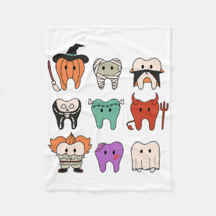 Funny Cute Dental Hygiene Monsters Teeth Squad Hal Fleece Blanket