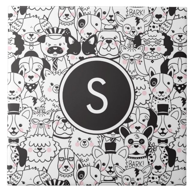 Funny Cute Dog Breeds Black and White Personalised Ceramic Tile (Front)