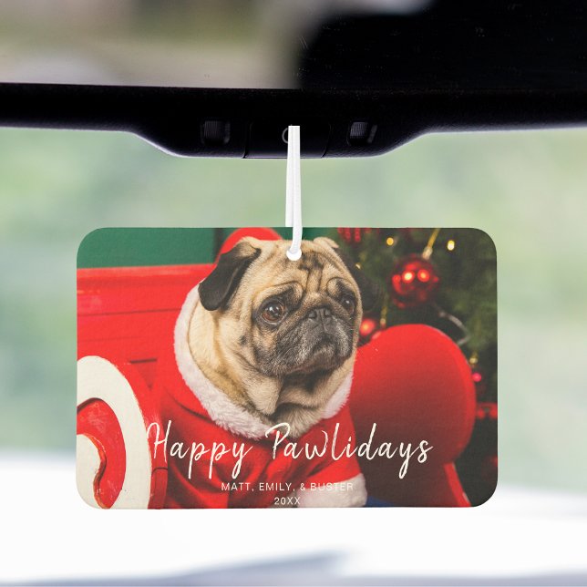 Funny Cute Dog Christmas Photo Happy Pawlidays  Car Air Freshener (Creator Uploaded)