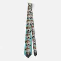 FUNNY CUTE DOG DRESSED PAINTING TEAL NECK TIE