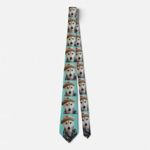 FUNNY CUTE DOG DRESSED PAINTING TEAL NECK TIE
