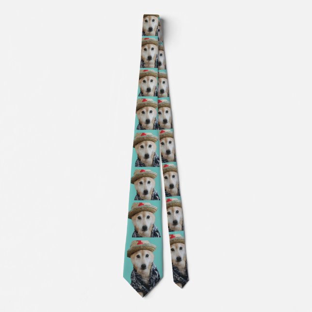 FUNNY CUTE DOG DRESSED PAINTING TEAL NECK TIE (Front)