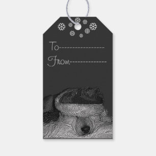 funny cute dog sleeping and dressed for christmas gift tags