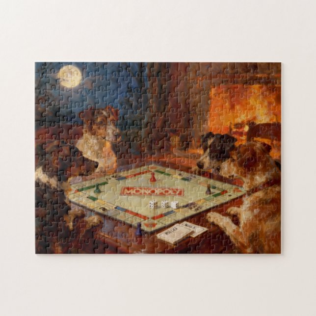 Funny Cute Dogs Playing A Board Game Jigsaw Puzzle (Horizontal)