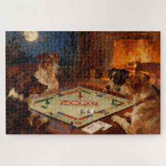 Funny Cute Dogs Playing A Board Game Jigsaw Puzzle