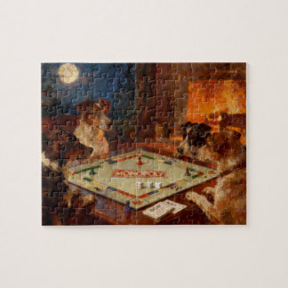 Funny Cute Dogs Playing A Board Game Jigsaw Puzzle