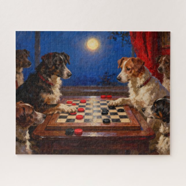 Funny Cute Dogs Playing Checkers Gift  Jigsaw Puzzle (Horizontal)