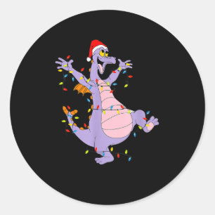 Funny Cute Dragon Figment Lights Christmas Santa G Classic Round Sticker