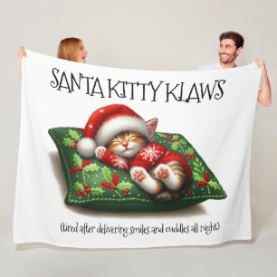 Funny Cute Dreaming Santa Kitty Klaws Fleece Blanket