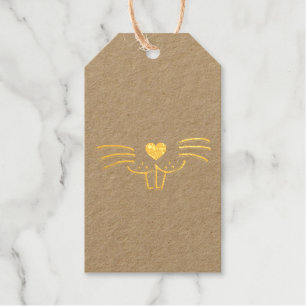 Funny cute Easter bunny face cartoon kraft gold Gift Tags