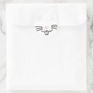 Funny cute Easter Bunny face with pink heart nose Sticker