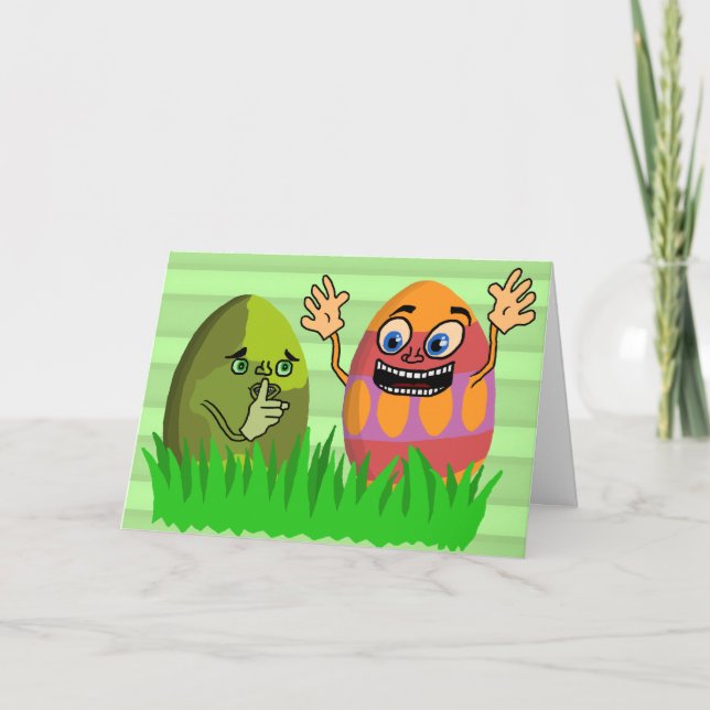 Funny Cute Easter Eggs Cartoon Holiday Card (Front)