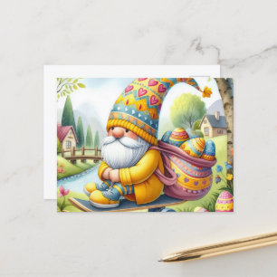 Funny Cute Easter Gnome with Easter Eggs Postcard