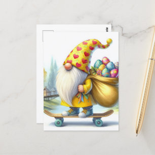 Funny Cute Easter Gnome with Easter Eggs Postcard