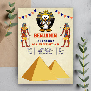 Funny Cute Egyptian Penguin Kids Birthday Party Invitation