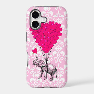Funny cute elephant & pink damask