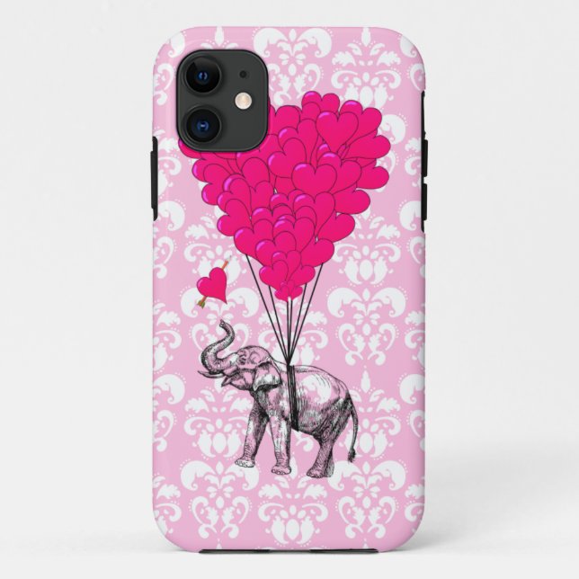 Funny cute elephant & pink damask Case-Mate iPhone case (Back)