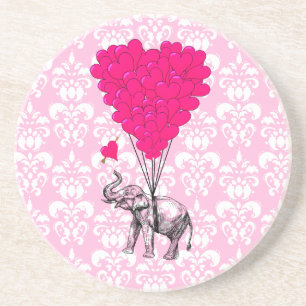 Funny cute elephant & pink damask coaster