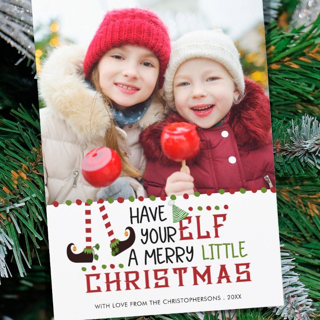 Funny Cute Elf Merry Little Christmas Photo Holiday Card (Creator Uploaded)