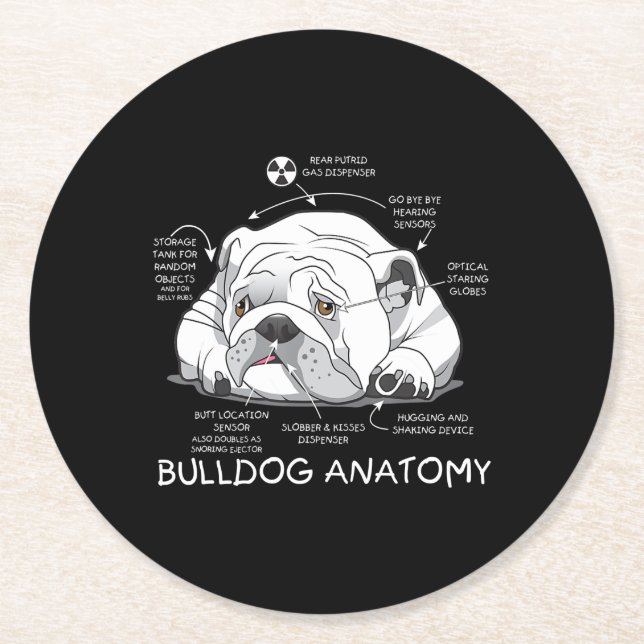Funny Cute English Bulldog Anatomy Dog Biology Round Paper Coaster (Front)