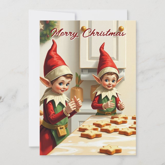 Funny Cute Festive Whimsical Christmas Gnomes Holiday Card (Front)
