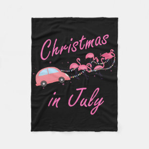 Funny Cute Flamingo Pink Camping Car Christmas In Fleece Blanket