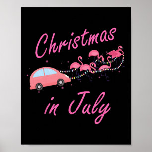 Funny Cute Flamingo Pink Camping Car Christmas In Poster