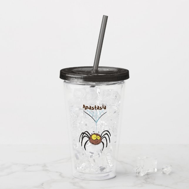 Funny cute fluffy spider cartoon acrylic tumbler (Back Ice)