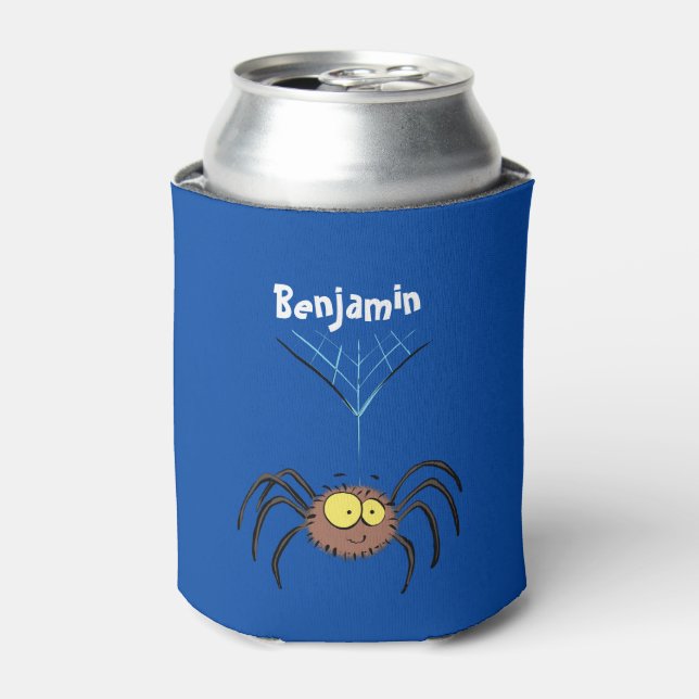 Funny cute fluffy spider cartoon can cooler (Can Front)