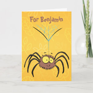 Funny cute fluffy spider cartoon card