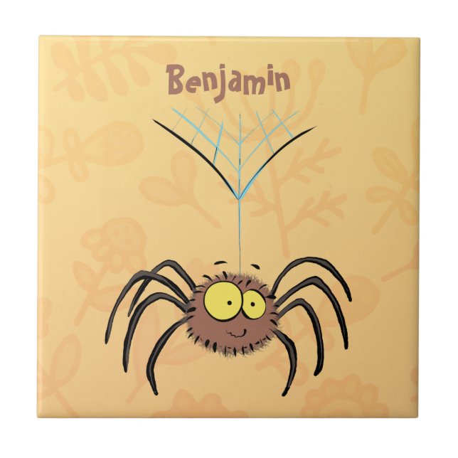 Funny cute fluffy spider cartoon ceramic tile (Front)