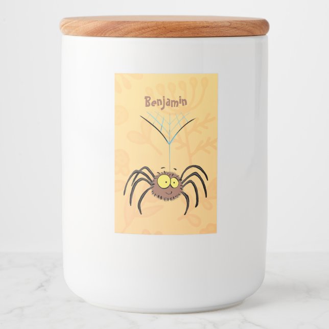 Funny cute fluffy spider cartoon food label (Front)