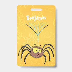 Funny cute fluffy spider cartoon ID badge