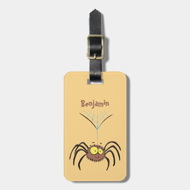 Funny cute fluffy spider cartoon luggage tag (Front Vertical)