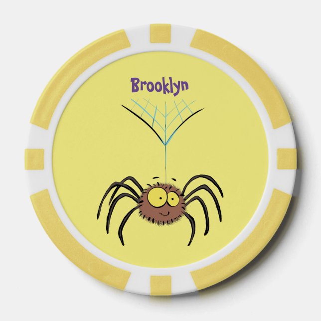 Funny cute fluffy spider cartoon poker chips (Front)