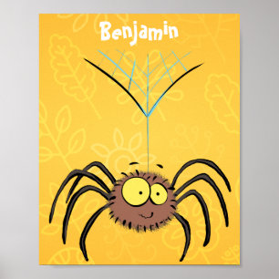 Funny cute fluffy spider cartoon poster