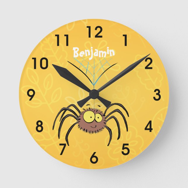 Funny cute fluffy spider cartoon round clock (Front)