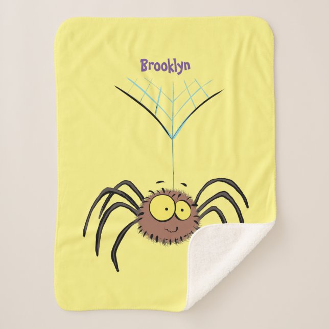 Funny cute fluffy spider cartoon  sherpa blanket (Front)