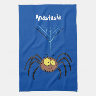 Funny cute fluffy spider cartoon tea towel