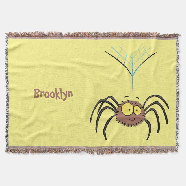 Funny cute fluffy spider cartoon throw blanket (Front)