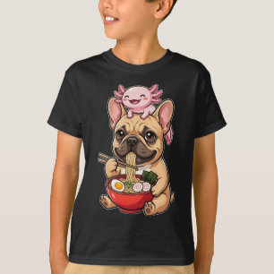 Funny Cute French Bulldog and Axolotl Eating Ramen T-Shirt